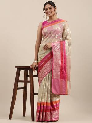 Grey woven cotton silk saree with blouse 2