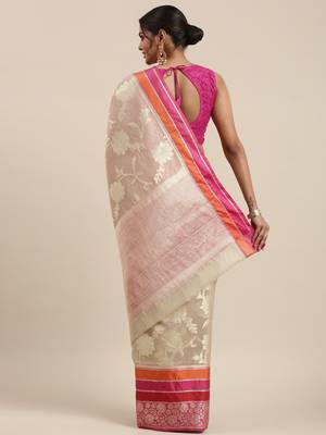 Grey woven cotton silk saree with blouse 3