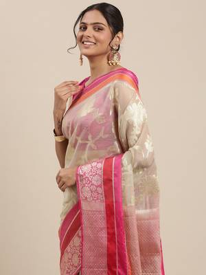 Grey woven cotton silk saree with blouse 5