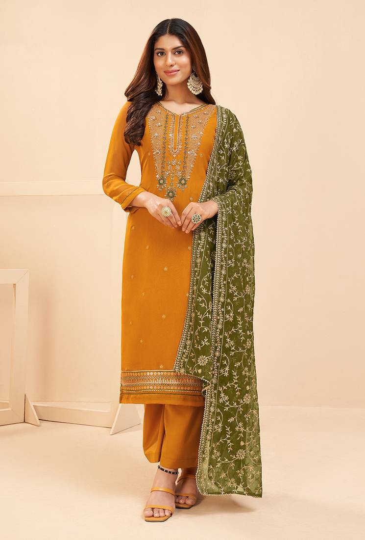 Mustard embroidered georgette salwar