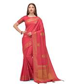 Peach woven kanchipuram silk saree with blouse