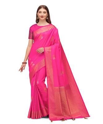Pink woven kanchipuram silk saree with blouse 1
