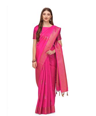 Pink woven kanchipuram silk saree with blouse 2