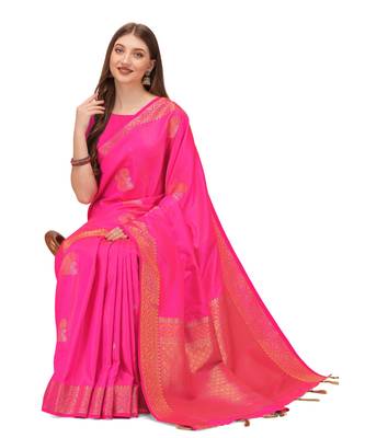 Pink woven kanchipuram silk saree with blouse 3