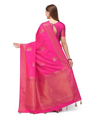 Pink woven kanchipuram silk saree with blouse 4