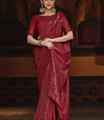 Red embroidered georgette saree with blouse