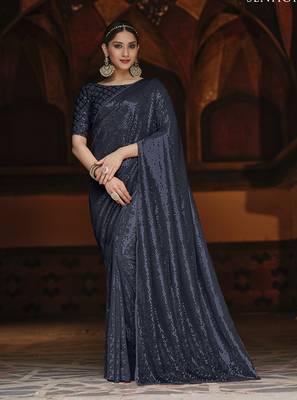 Navy blue embroidered georgette saree with blouse 1