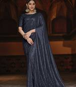  navy blue embroidered georgette saree with blouse