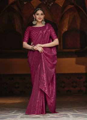Magenta embroidered georgette saree with blouse 1