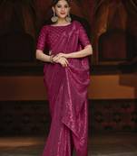 Magenta embroidered georgette saree with blouse