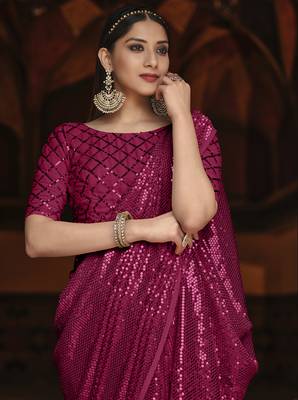 Magenta embroidered georgette saree with blouse 2
