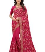 Pink Embroidered Satin Saree With Blouse