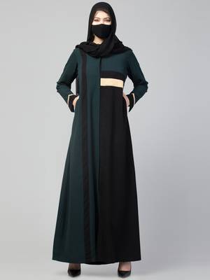 Designer Front Open Color-Blocked Abaya 1
