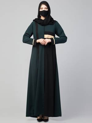 Designer Front Open Color-Blocked Abaya 2