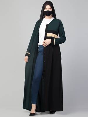 Designer Front Open Color-Blocked Abaya 3