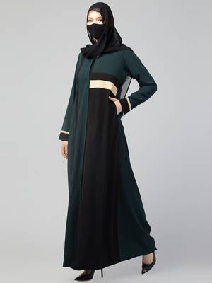 Designer Front Open Color-Blocked Abaya 4