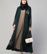 Green and Beige Koshibo Golden Thread Embroidered Abaya Dress