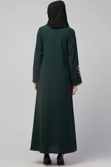 Green and Beige Koshibo Golden Thread Embroidered Abaya Dress