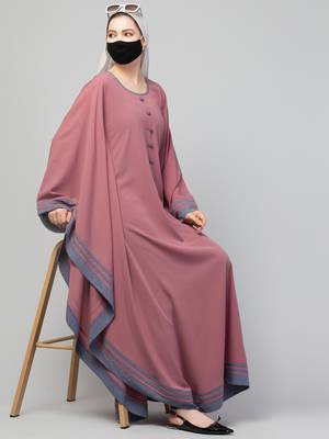 Elegant Kaftan Abaya with contrast striped borders. 3
