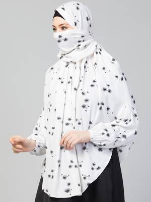 Ready To wear Instant Hijab With Attached Mouthpiece- Printed Crepe 1
