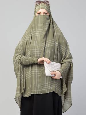 Printed Georgette Khimar With Cotton Lining- Ready To Wear Hijab With Attached Mouthpiece 1