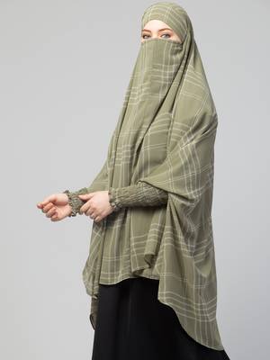 Printed Georgette Khimar With Cotton Lining- Ready To Wear Hijab With Attached Mouthpiece 3