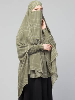 Printed Georgette Khimar With Cotton Lining- Ready To Wear Hijab With Attached Mouthpiece 4