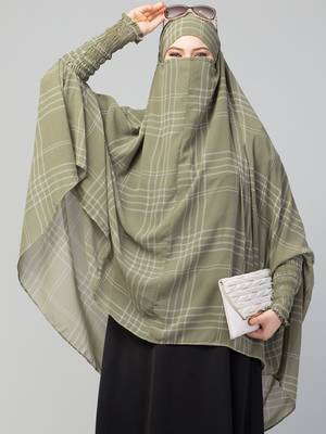 Printed Georgette Khimar With Cotton Lining- Ready To Wear Hijab With Attached Mouthpiece 5