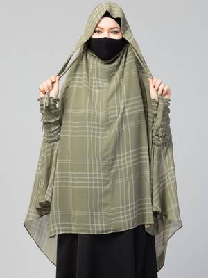 Printed Georgette Khimar With Cotton Lining- Ready To Wear Hijab With Attached Mouthpiece 7