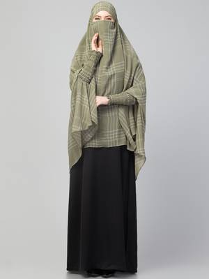Printed Georgette Khimar With Cotton Lining- Ready To Wear Hijab With Attached Mouthpiece 8