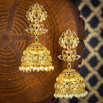 Gold cubic zirconia jhumkas 1
