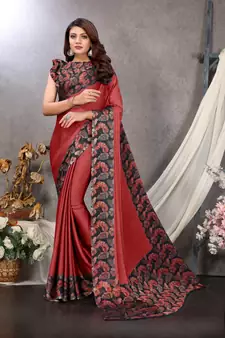 Mirchi Fashion Red Color Chiffon Fabric Flower Printed With Unstitched Blouse Piece