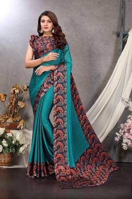 Mirchi Fashion Turquoise Color Chiffon Fabric Flower Printed With Unstitched Blouse Piece 1