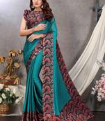 Mirchi Fashion Turquoise Color Chiffon Fabric Flower Printed With Unstitched Blouse Piece