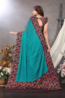 Mirchi Fashion Turquoise Color Chiffon Fabric Flower Printed With Unstitched Blouse Piece 3