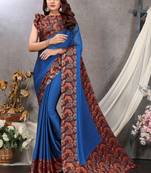 Mirchi Fashion Royal Blue Color Chiffon Fabric Flower Printed With Unstitched Blouse Piece
