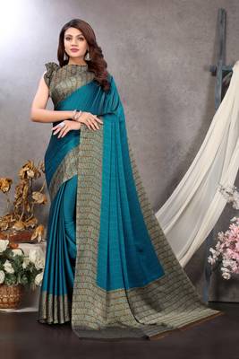 Mirchi Fashion Turquoise Color Chiffon Fabric Flower Printed With Unstitched Blouse Piece 1