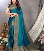 Mirchi Fashion Turquoise Color Chiffon Fabric Flower Printed With Unstitched Blouse Piece