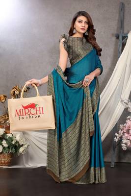 Mirchi Fashion Turquoise Color Chiffon Fabric Flower Printed With Unstitched Blouse Piece 2
