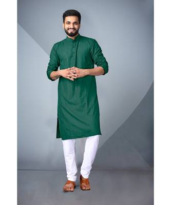 Green Cotton Styles Men's Striped Kurta. 1