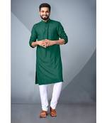 Green Cotton Styles Men's Striped Kurta.