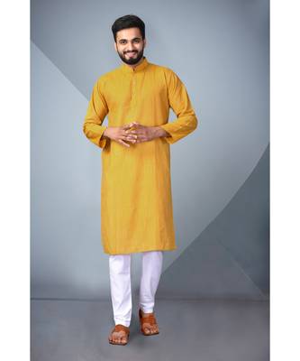 Mustard Cotton Styles Men's Striped Kurta. 1