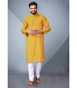 Mustard Cotton Styles Men's Striped Kurta.