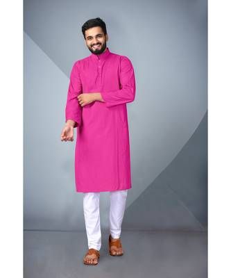 Pink Cotton Styles Men's Striped Kurta. 1