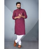 Burgundy Cotton Styles Men's Striped Kurta.