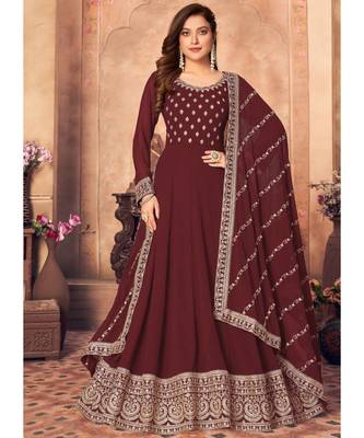 Maroon Embroidered Designer Anarkali Suit 1