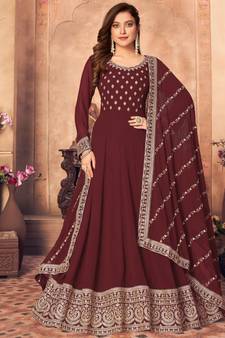 Maroon Embroidered Designer Anarkali Suit