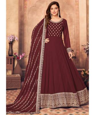 Maroon Embroidered Designer Anarkali Suit 2