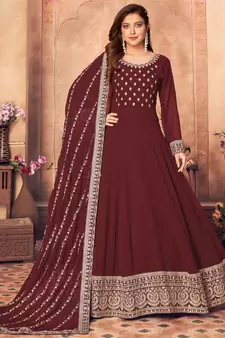 Maroon Embroidered Designer Anarkali Suit