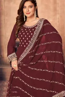 Maroon Embroidered Designer Anarkali Suit